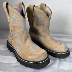ROPER CHUNK Floral Tan Suede Western boots Women's Size 7